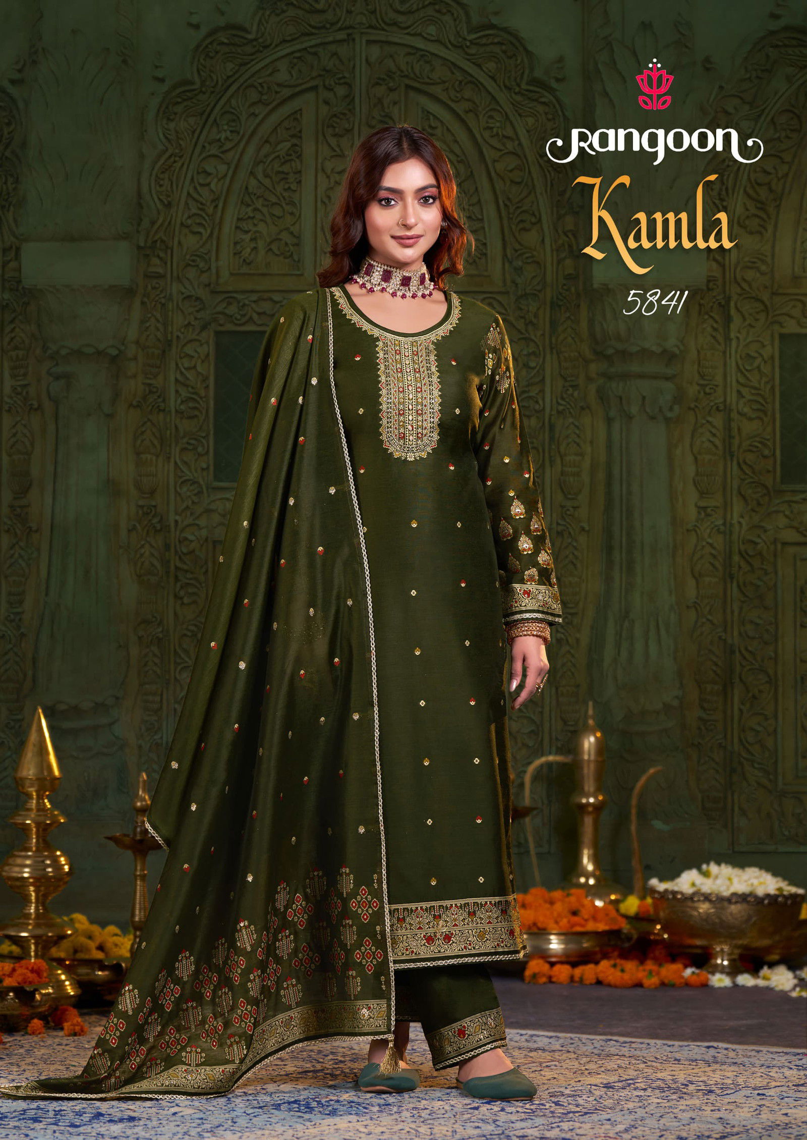 Kamla Jacquard  by Rangoon Khatli Handwork Kurti Bottom With Dupatta